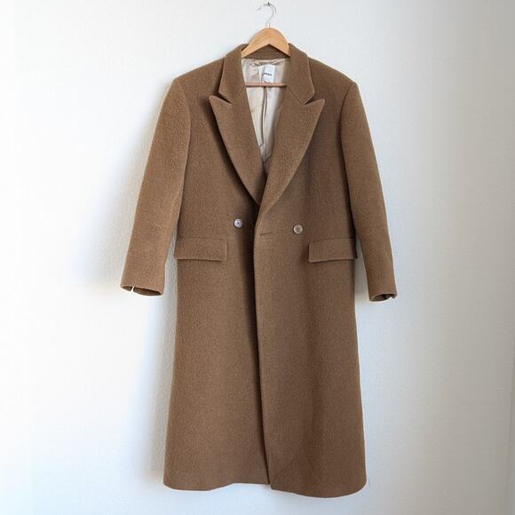 NWT Sandro Riccardo Camel Double-Breasted Wool Peacoat Felt Coat, sz FR 38/ US 6 - Picture 1 of 13